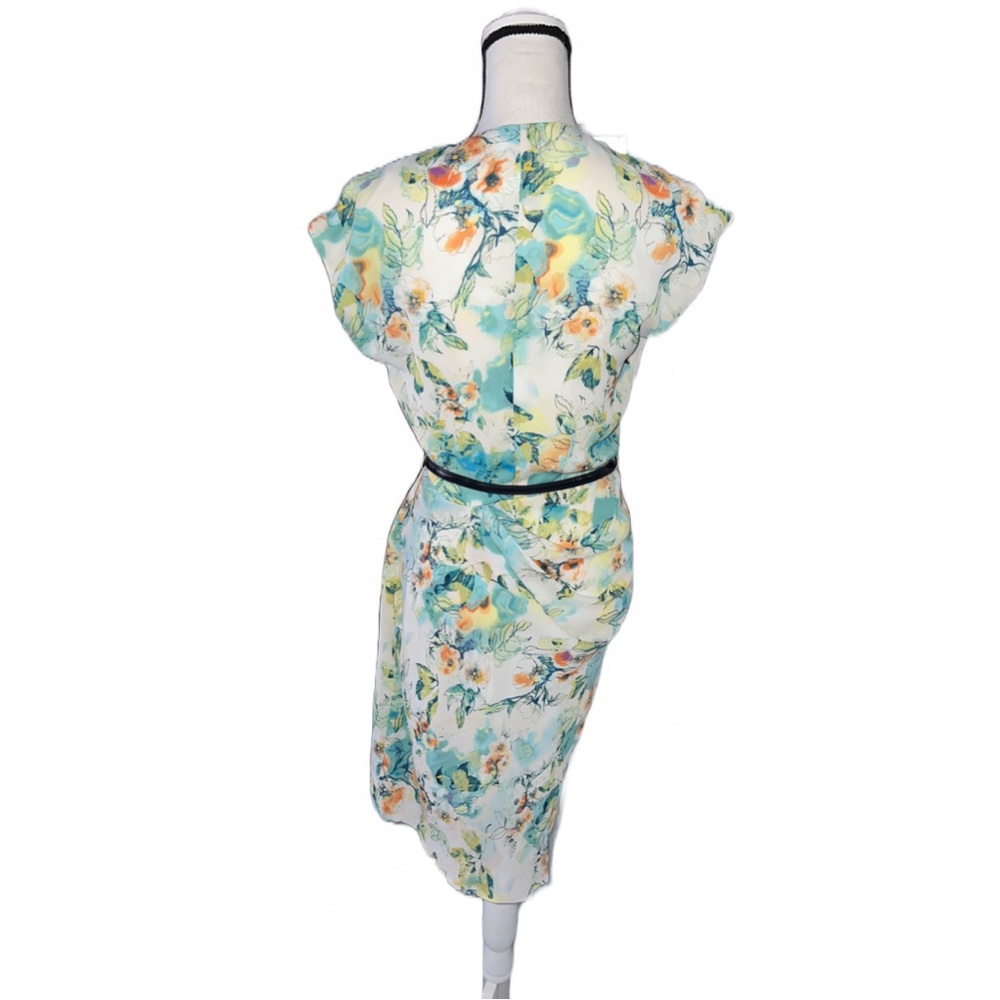 Robert Rodriguez Dress Medium S Floral Print Faux Wrap Draped Cap Sleeves - Picture 3 of 12